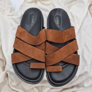 Alohas Harlow Slide Sandals brown toe ring crisscrossing suede strap Sandal sz 9